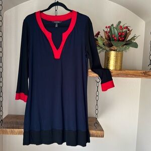 Long Tall Sally colorblock tunic with notch neck and 3/4 sleeve, size M-tall